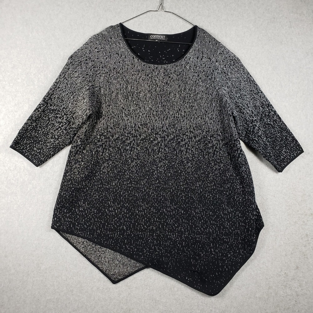 CONTEXT Exclusively at Lord Taylor Women 2X Black Silver Ombre Glitter Tunic Top
